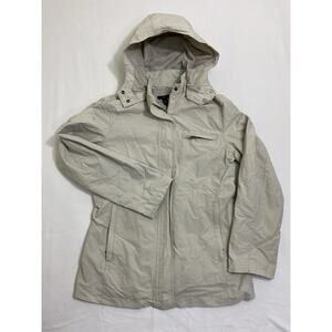 Vintage GAP Women's Small Hooded Rain Jacket Full Zip Pockets Windbreaker Beige
